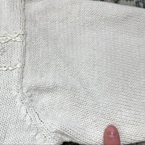 Vintage 90s Y2K Cardigan Sweater Cottage Boho Lace Embroidered Floral Medium - Picture 7 of 10